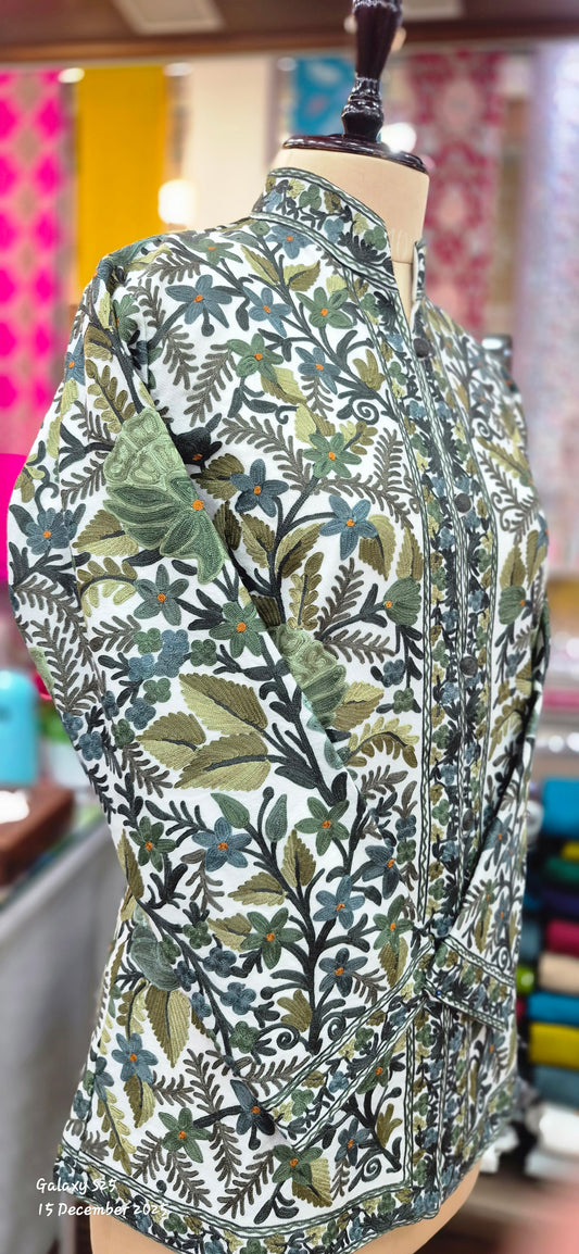 Floral Embroidered Kashmiri jacket (or Coat) :