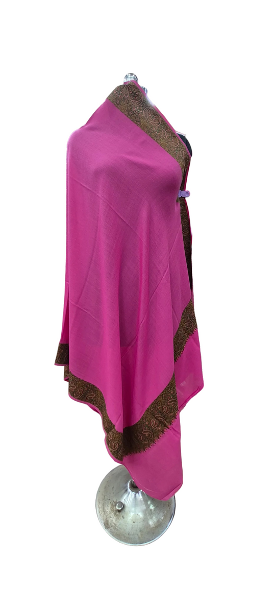 Hot pink wool Shawl with Ornate Paisley Borders