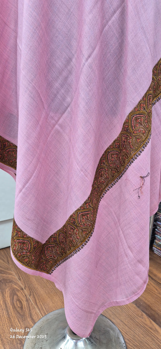 Lavender Rose wool Shawl with Ornate Paisley Borders