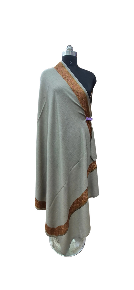 Light brown Wool Shawl with Ornate Paisley Borders