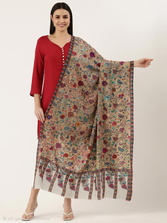 Women's 100% Pashmina Wool Kalamkari Shawl