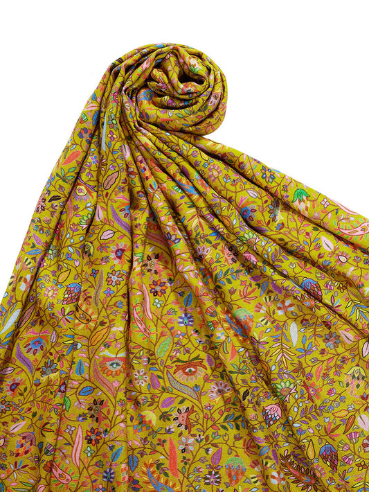 Luxury Floral Printed Women’s Stole in Mustard Yellow | Soft Elegant Wrap
