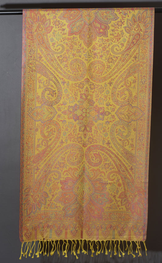 Victorian Paisley Premium Woven Silk Stole - Sunshine Yellow