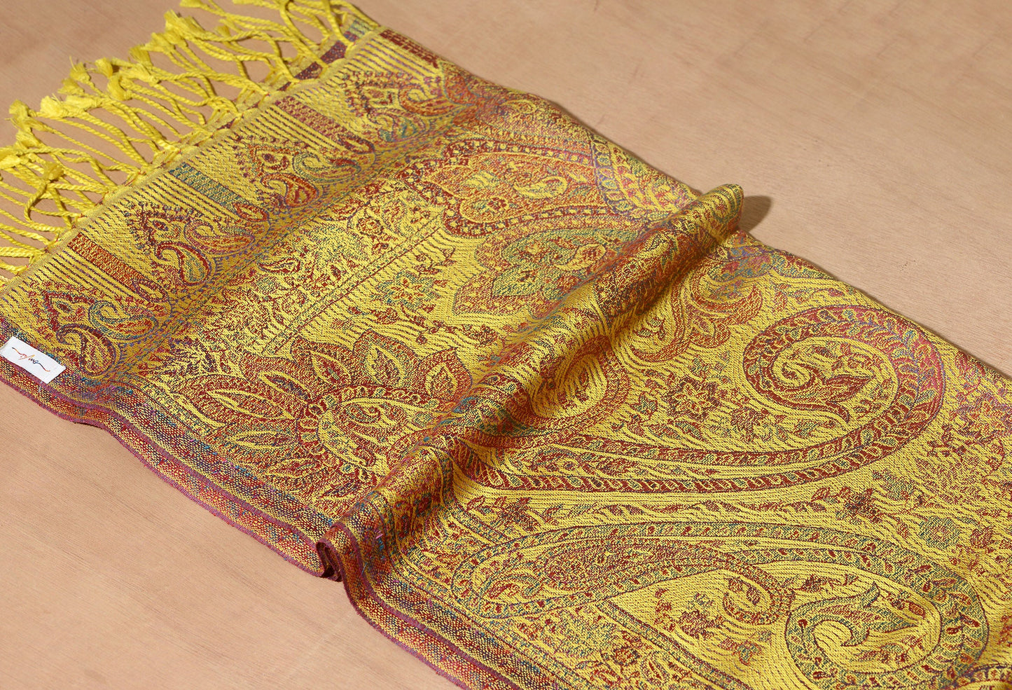 Victorian Paisley Premium Woven Silk Stole - Sunshine Yellow