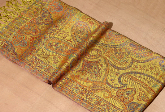 Ornamental Paisley Premium Woven Silk Stole | Pastel Yellow