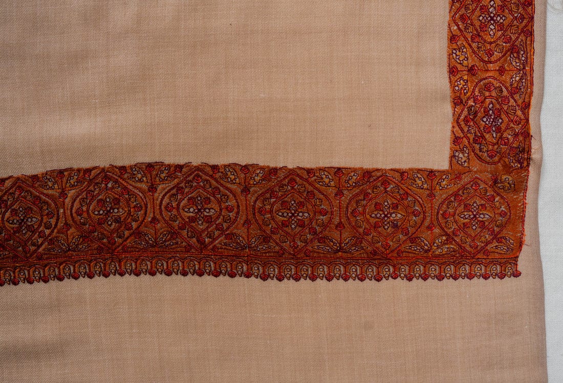 Beige Wool Shawl with Ornate Paisley Borders