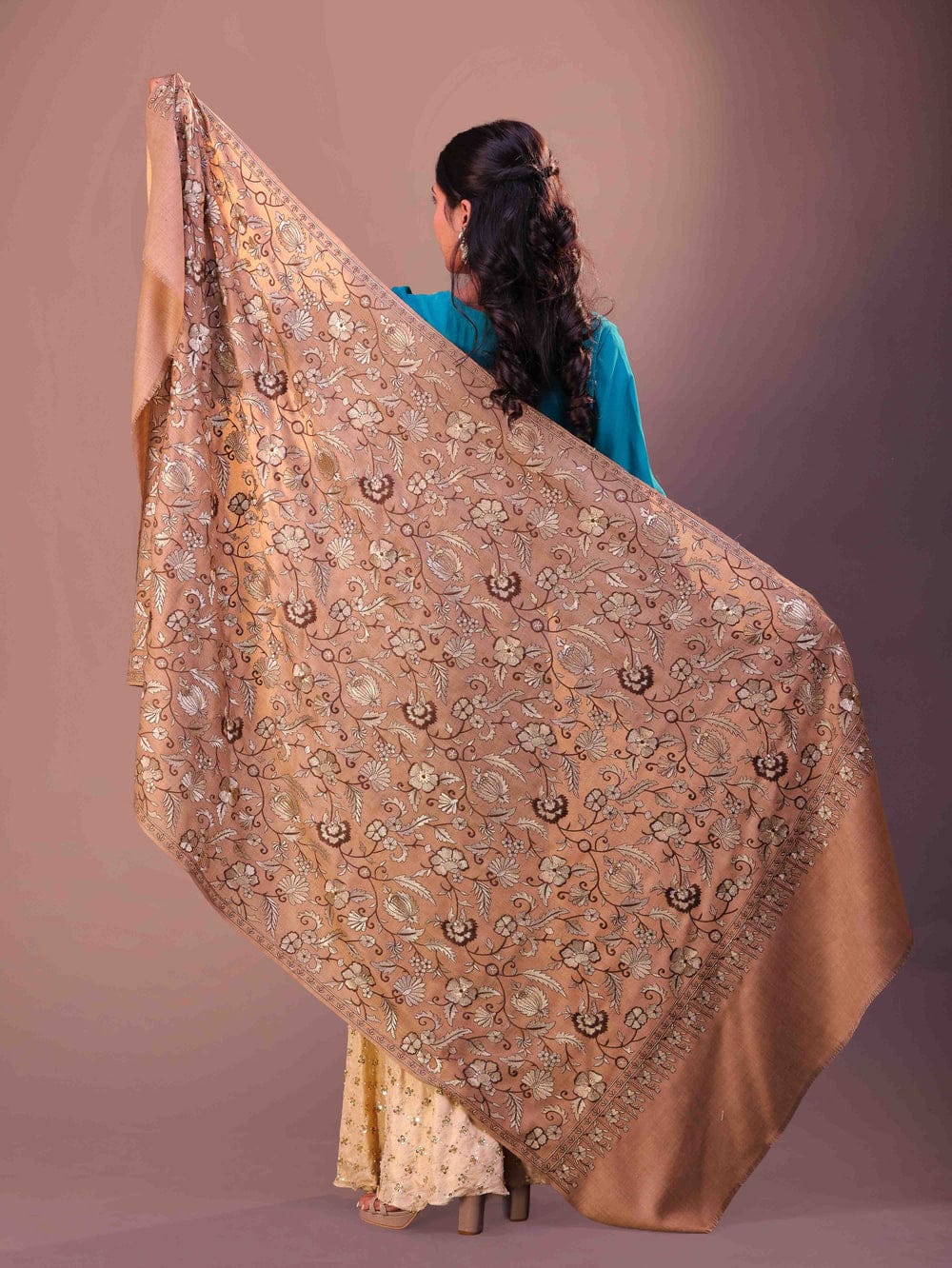 Flower Silky Embroidery Shawl..