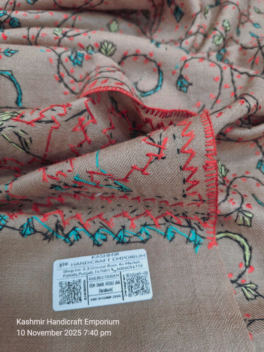 Suzni Hand Embroidered jaal Shawls-Nude beige