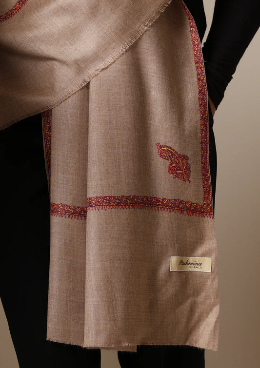 Khe Classic Beige Harshi Border Shawl for Men's