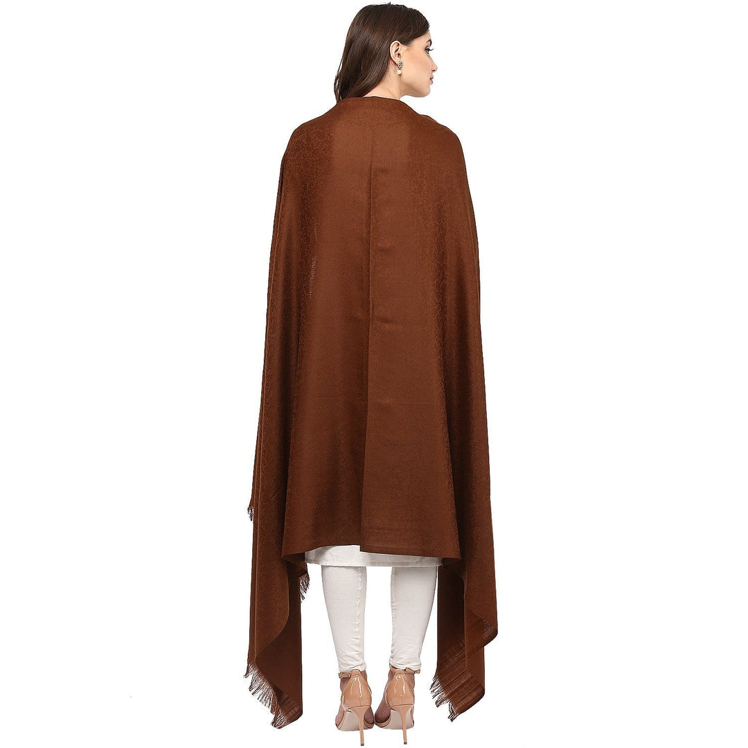 Self Paisley Weave Shawl, Fine Wool, Coffee Brown