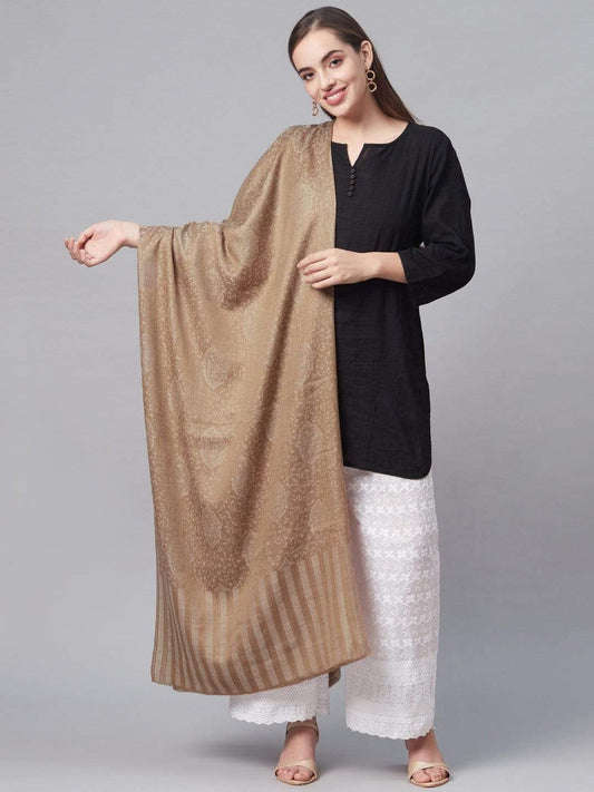 Women Self Ethnic Motifs Woven Design Stole Beige