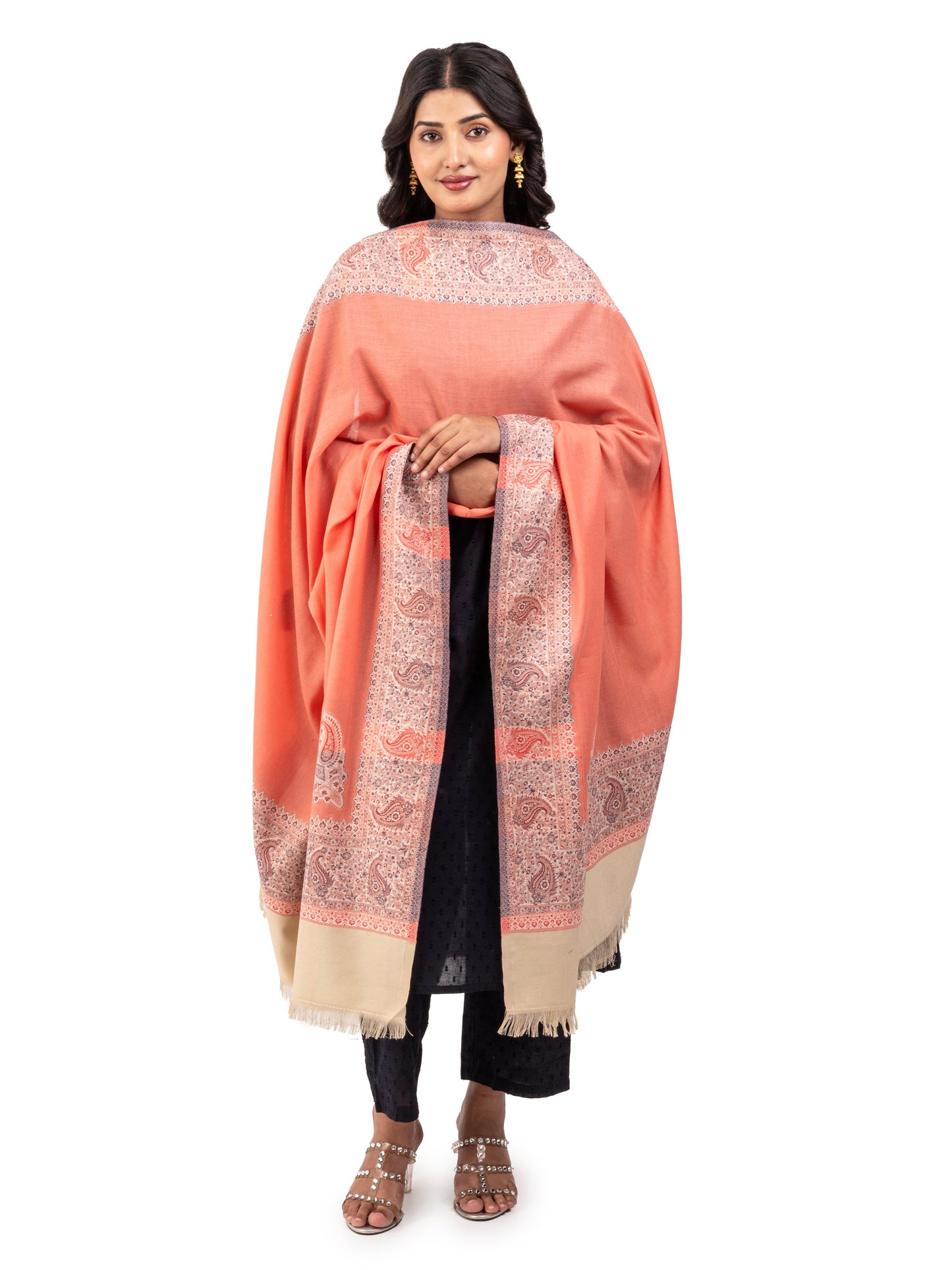 Women Faux Pashmina Shawl with Paisley Motif