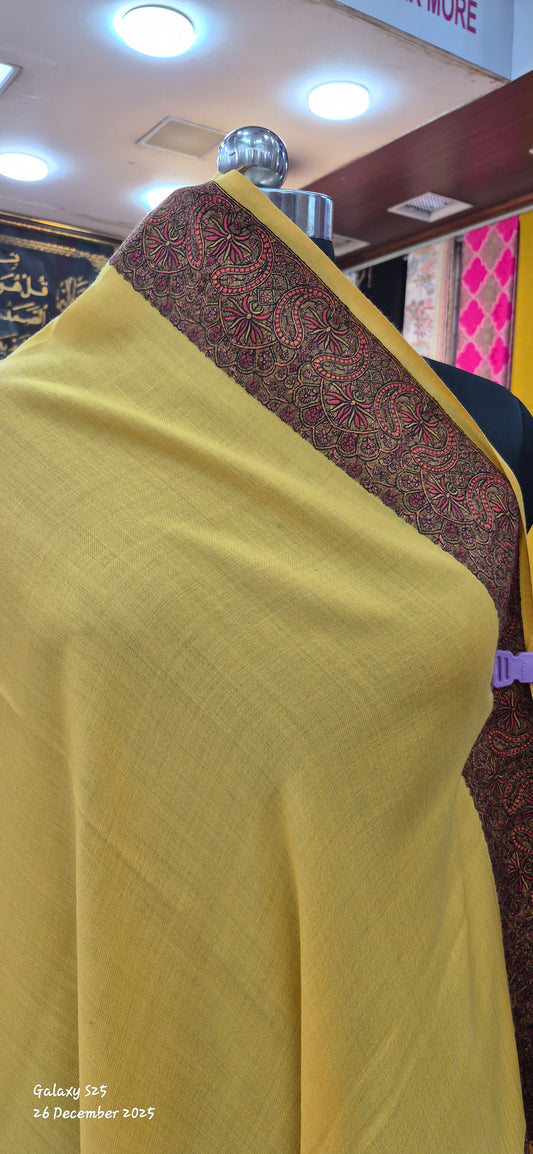 Yellow Shawl with Ornate Paisley Borders