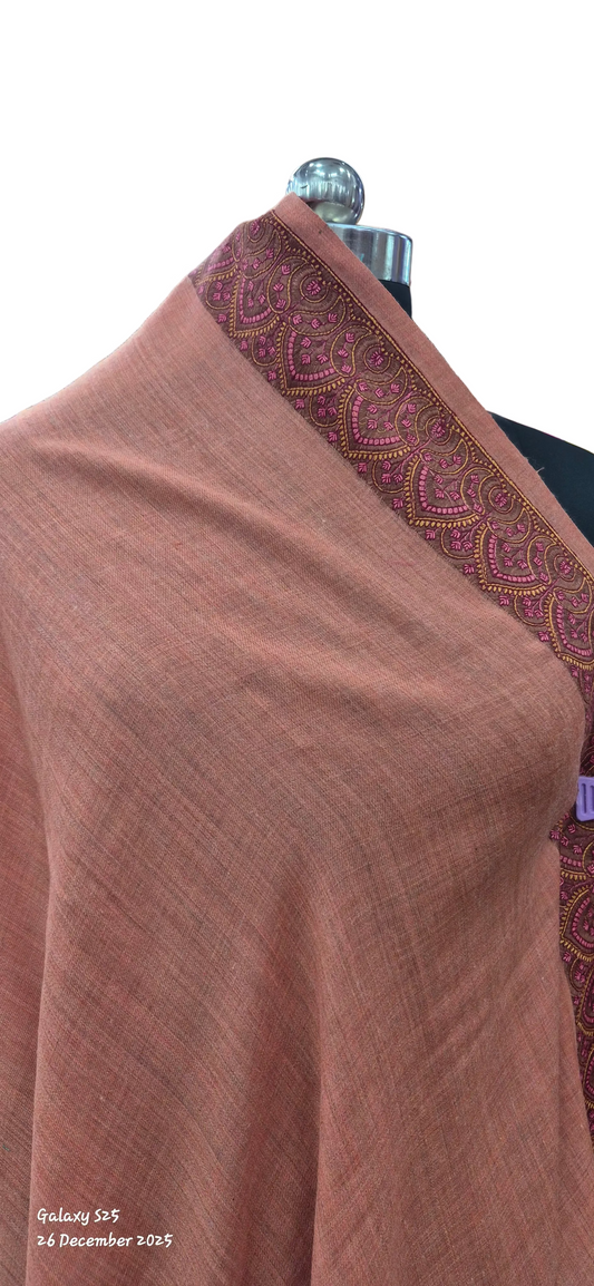 Rust-wool Shawl with Ornate Paisley Borders
