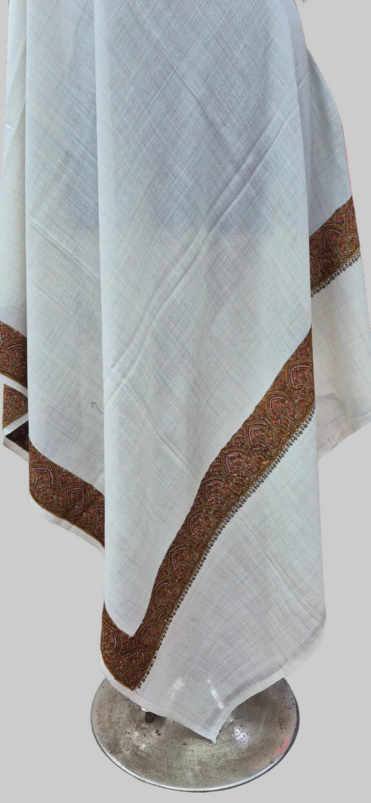 Off White-wool Shawl with Ornate Paisley Borders