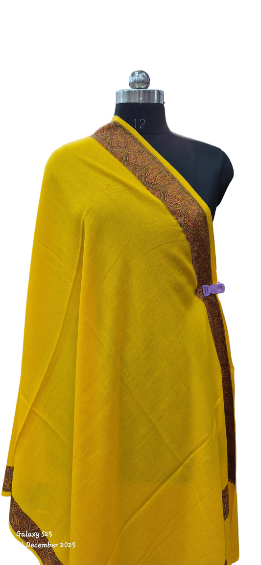 Yellow wool Shawl with Ornate Paisley Borders