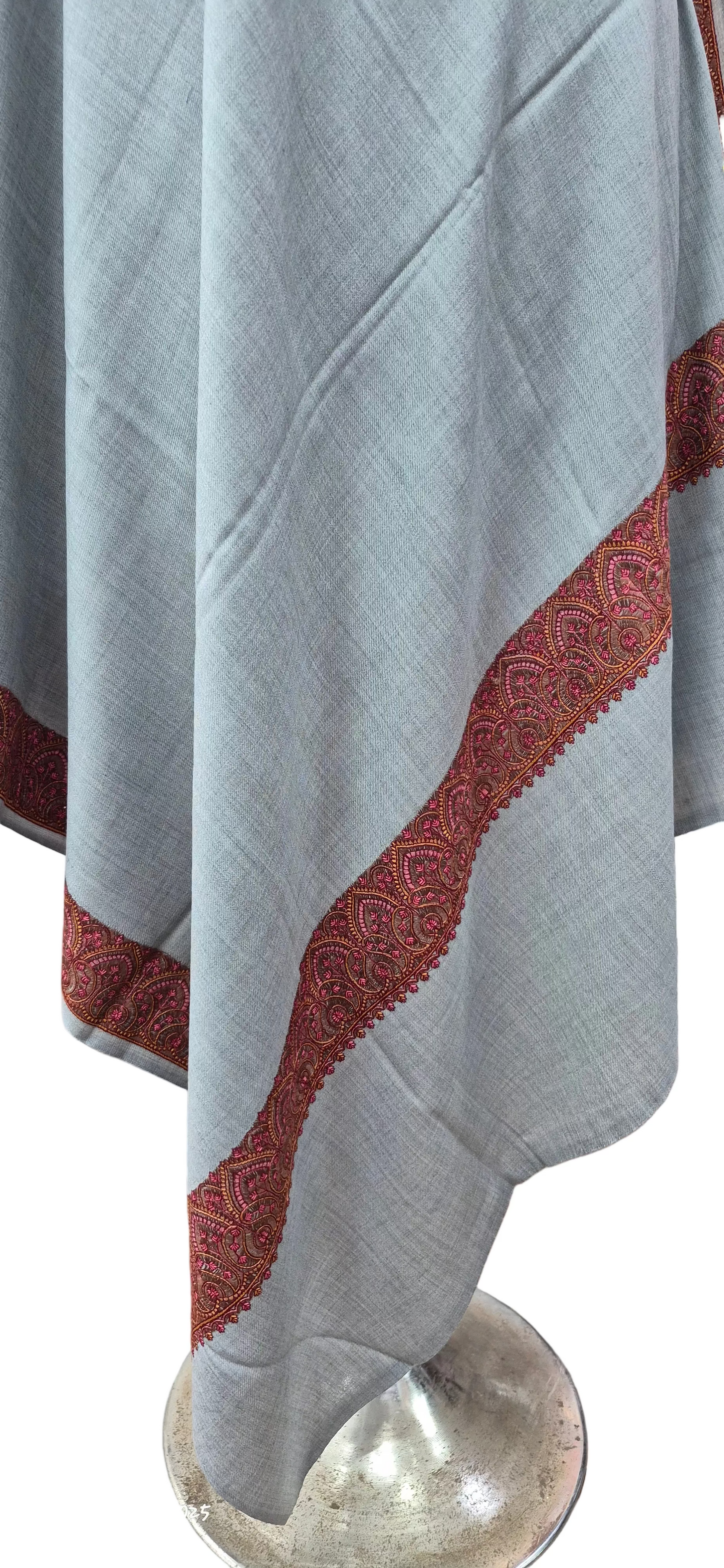 Gry Wool Shawl with Ornate Paisley Borders.