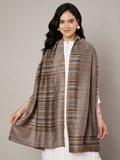 Reversible Woolen Women Stole with Fine Striped Weave – Soft & Elegant Wrap (80 × 28 Inches)