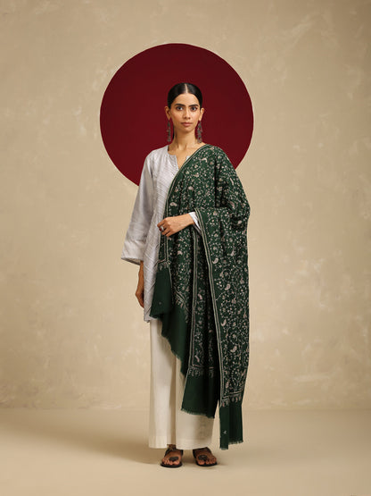 Authentic Kashmiri Pashmina Bel Jama Shawl – Handwoven Luxury with Allover Floral Vine Embroidery