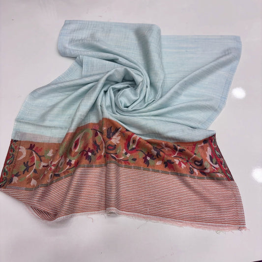 Premium Kashmiri Woolen Stole with Traditional Floral Border – Soft & Elegant