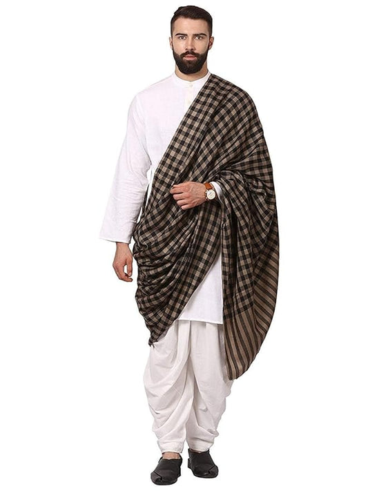 Men's Check Shawl Warm and soft pashmina handfeel fine Wool Design with Diamond Weave