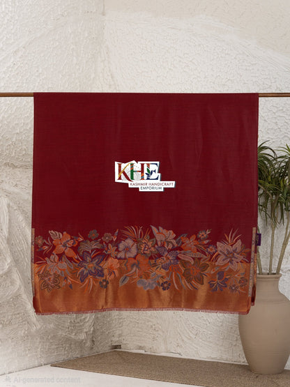 Maroon Women's Woollen Shawl with Kaani Palla Pattern.