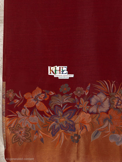 Maroon Women's Woollen Shawl with Kaani Palla Pattern.