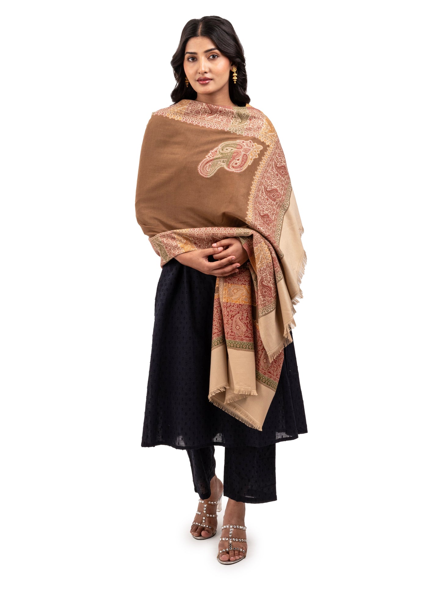 Women Faux Pashmina Shawl with Paisley Motif