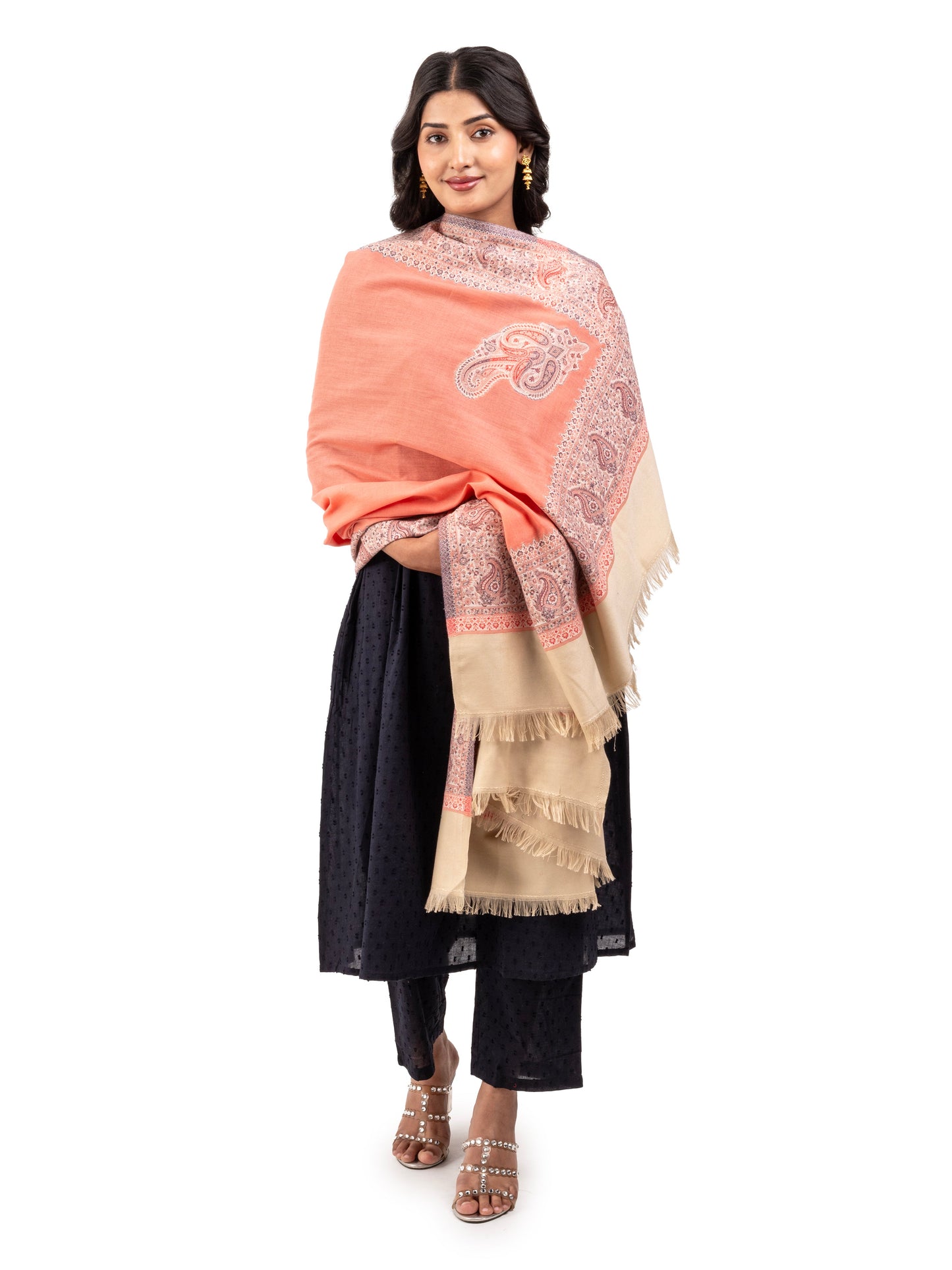 Women Faux Pashmina Shawl with Paisley Motif