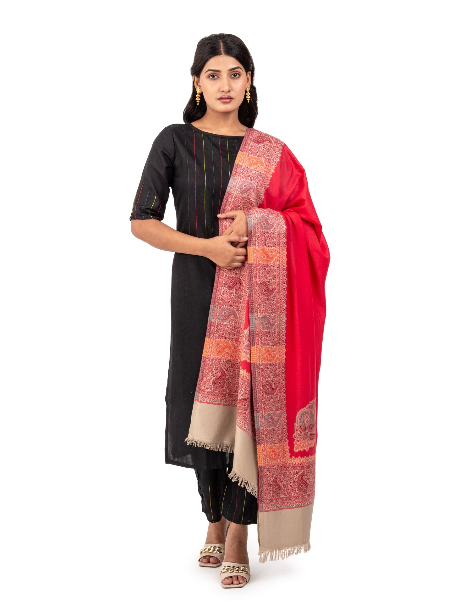 Women Faux Pashmina Shawl with Paisley Motif