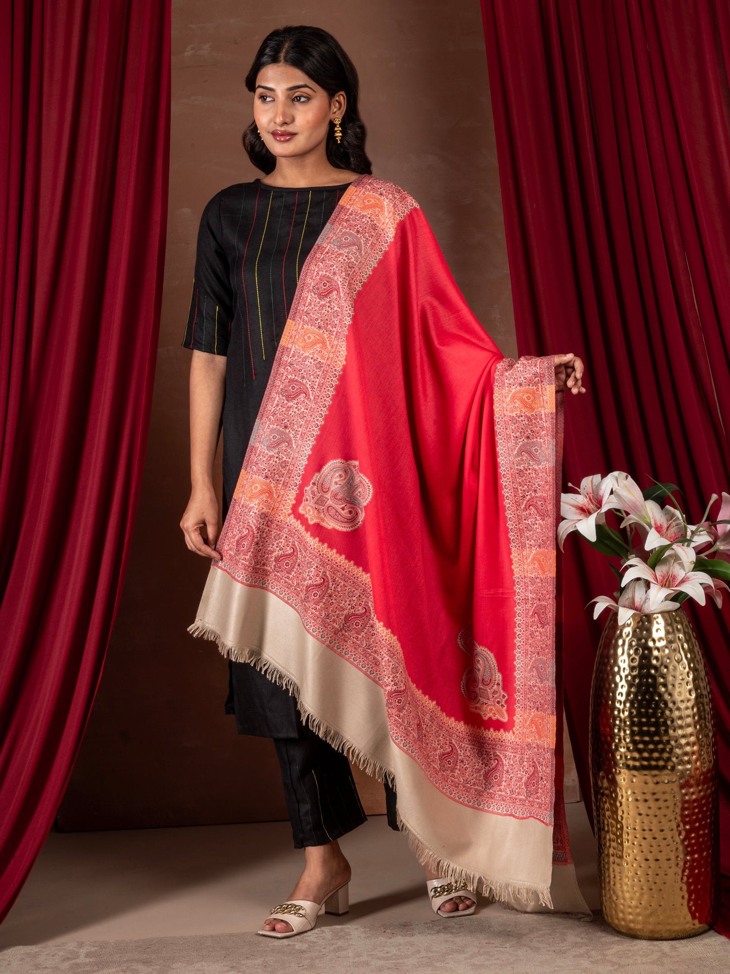 Women Faux Pashmina Shawl with Paisley Motif