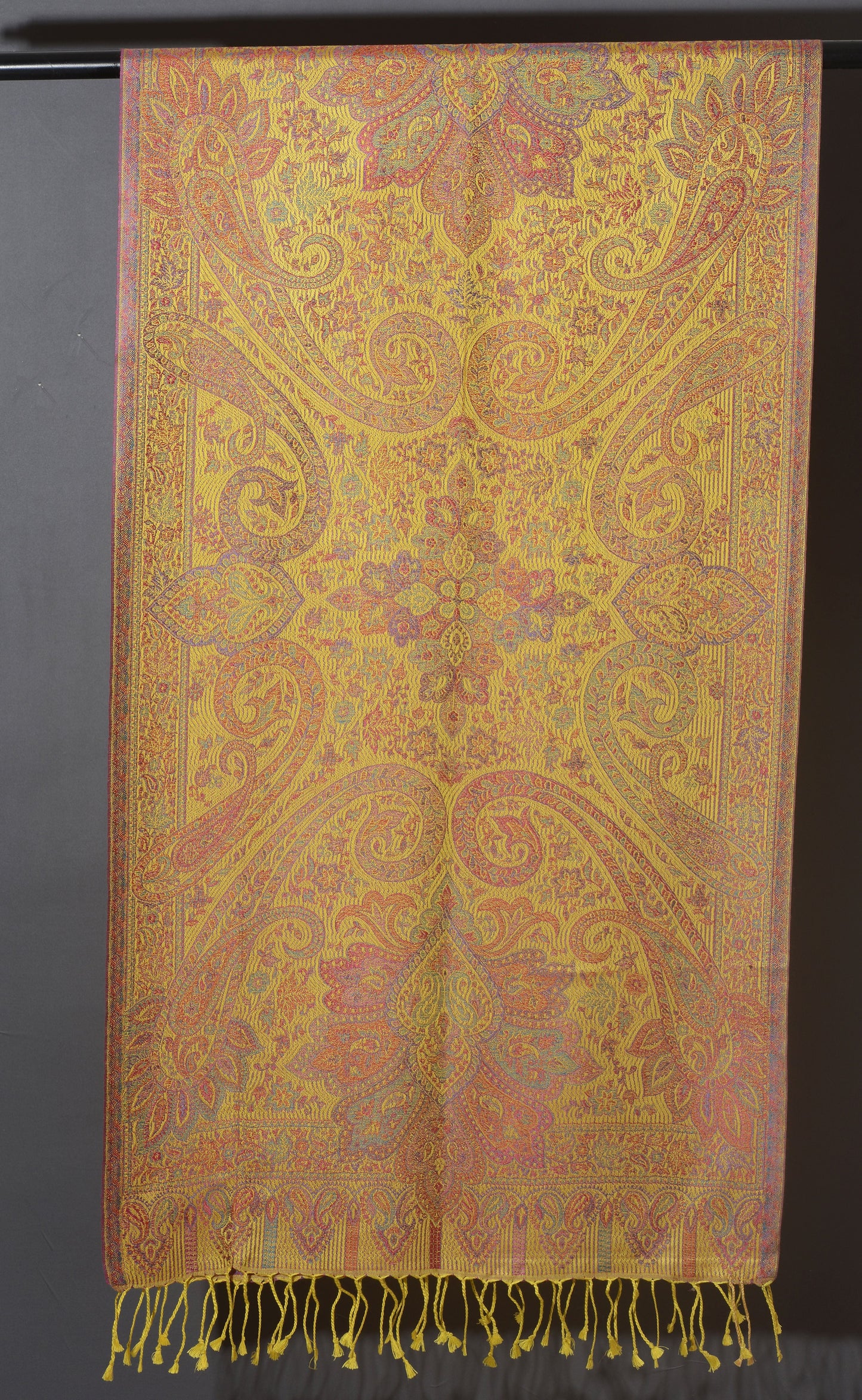 Victorian Paisley Premium Woven Silk Stole - Sunshine Yellow