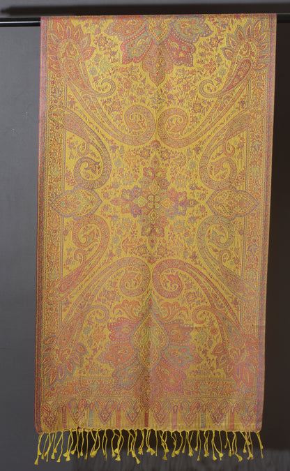 Victorian Paisley Premium Woven Silk Stole - Sunshine Yellow