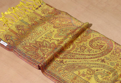 Victorian Paisley Premium Woven Silk Stole - Sunshine Yellow