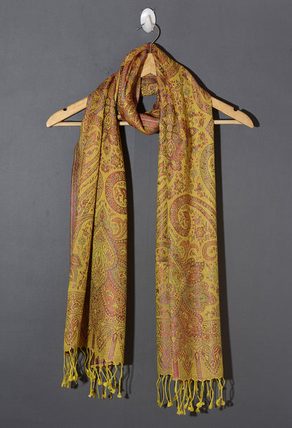 Victorian Paisley Premium Woven Silk Stole - Sunshine Yellow