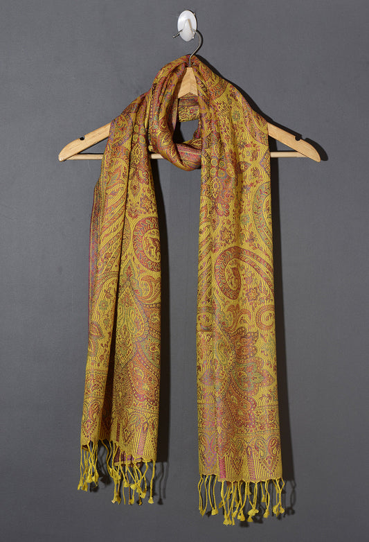 Victorian Paisley Premium Woven Silk Stole - Sunshine Yellow