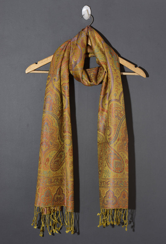 Ornamental Paisley Premium Woven Silk Stole | Pastel Yellow