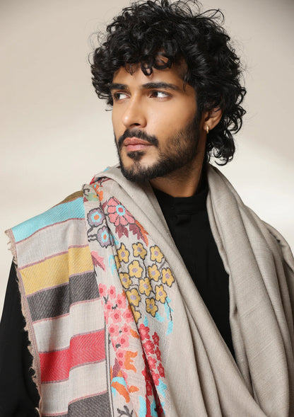 Khe Ivory Bloom Pashmina Silk kani Shawl for Men