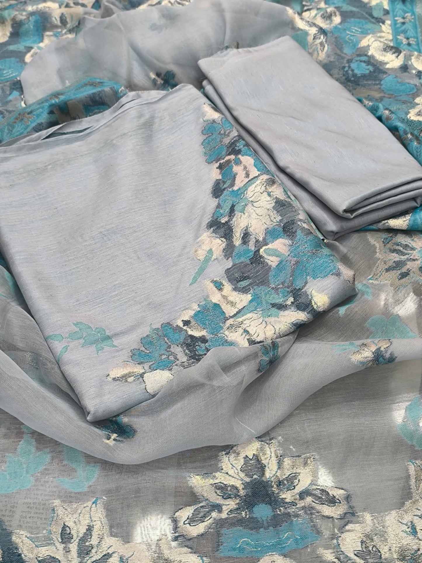 Silk suit set Unstitched 3pcs designer