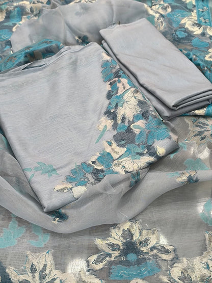 Silk suit set Unstitched 3pcs designer