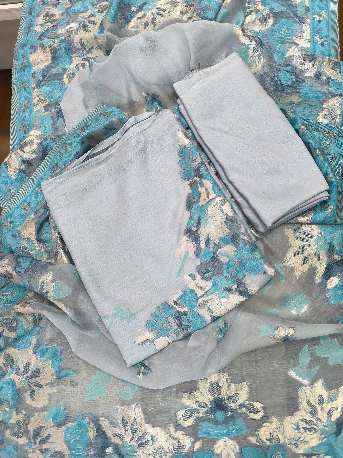 Silk suit set Unstitched 3pcs designer