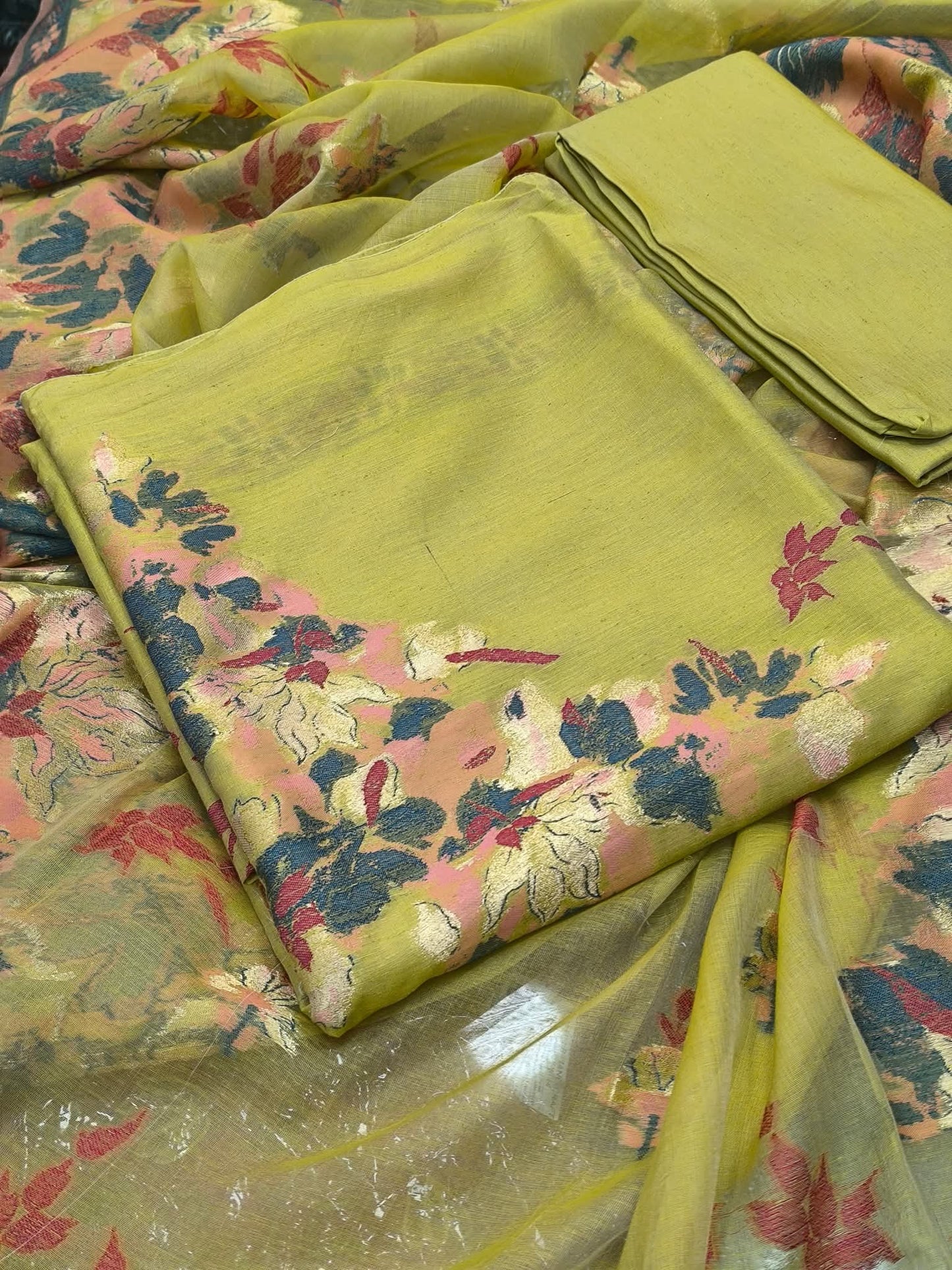 Silk suit set Unstitched 3pcs designer