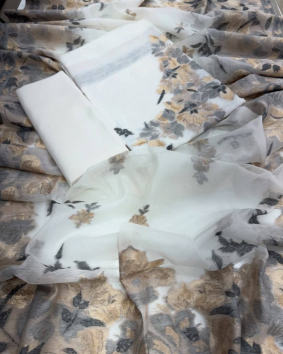 Silk suit set Unstitched 3pcs designer