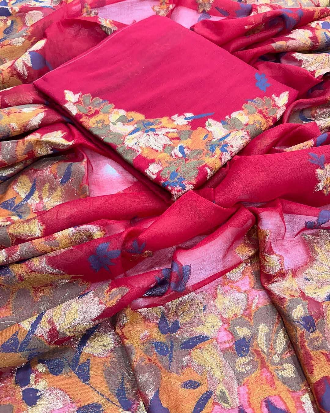 Silk suit set Unstitched 3pcs designer