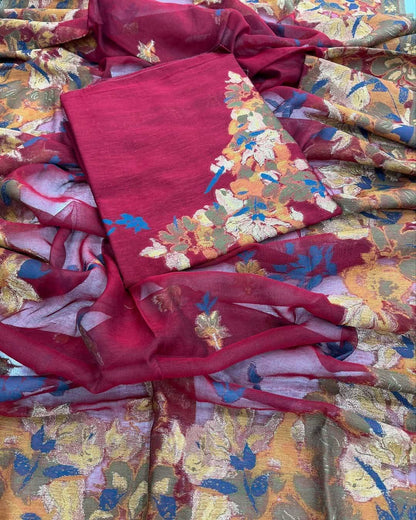 Silk suit set Unstitched 3pcs designer