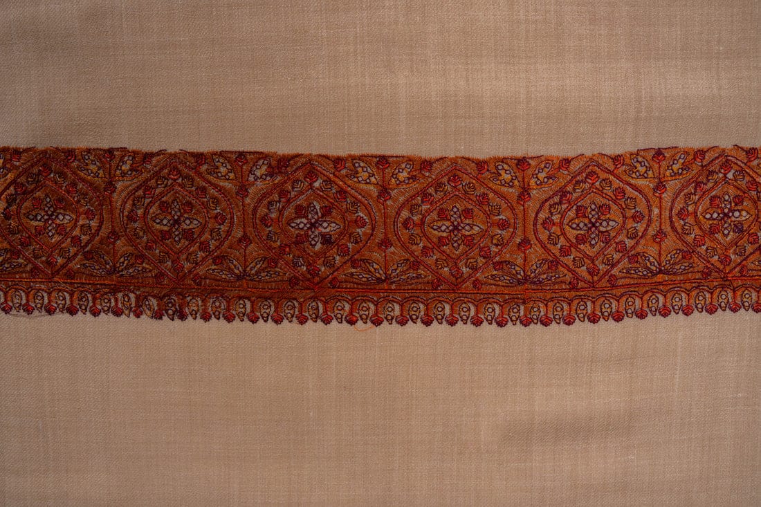Beige Wool Shawl with Ornate Paisley Borders
