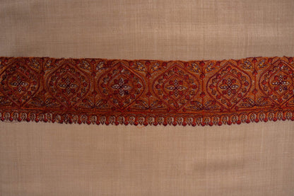 Beige Wool Shawl with Ornate Paisley Borders