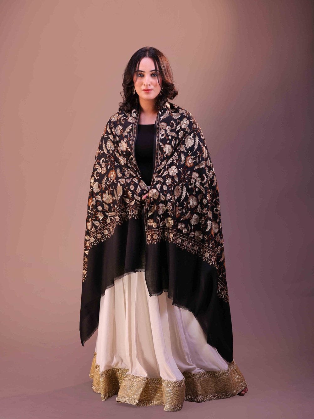 Flower Silky Embroidery Shawl..