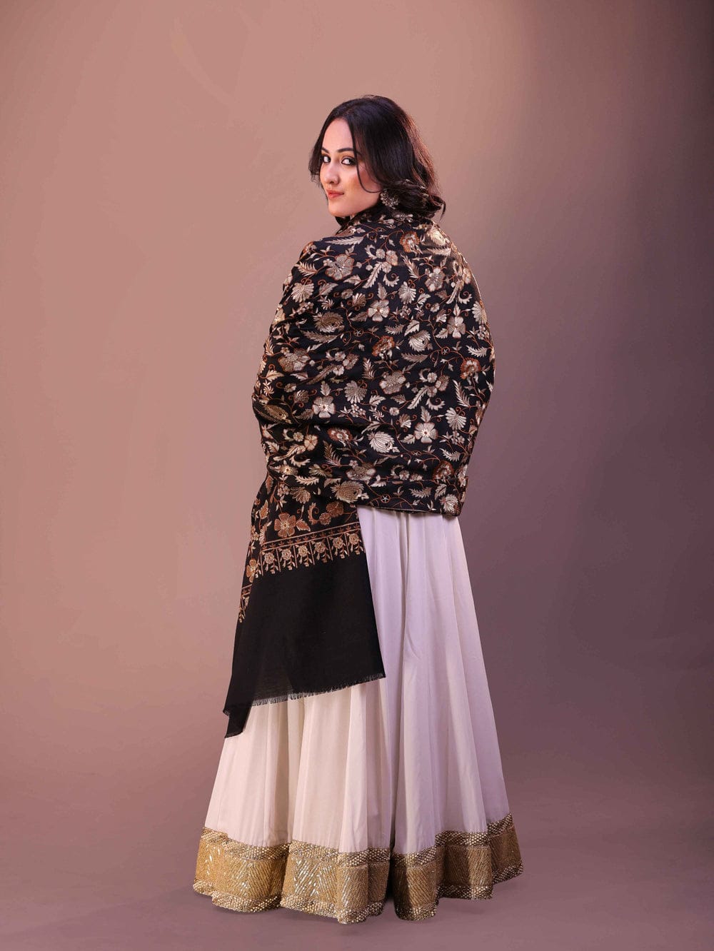 Flower Silky Embroidery Shawl..