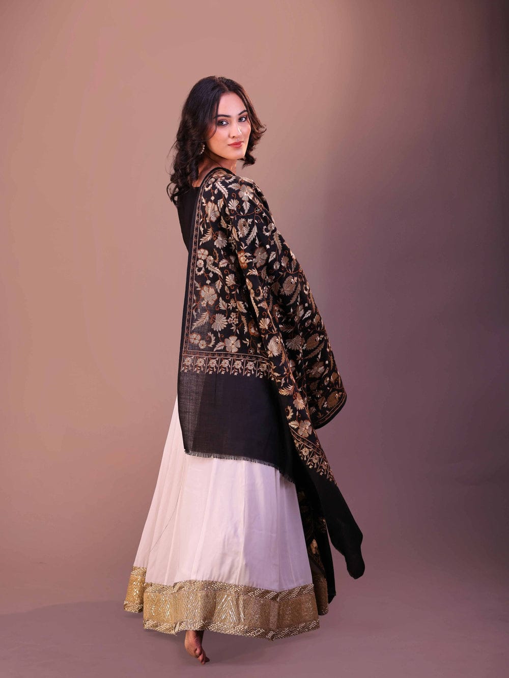 Flower Silky Embroidery Shawl..